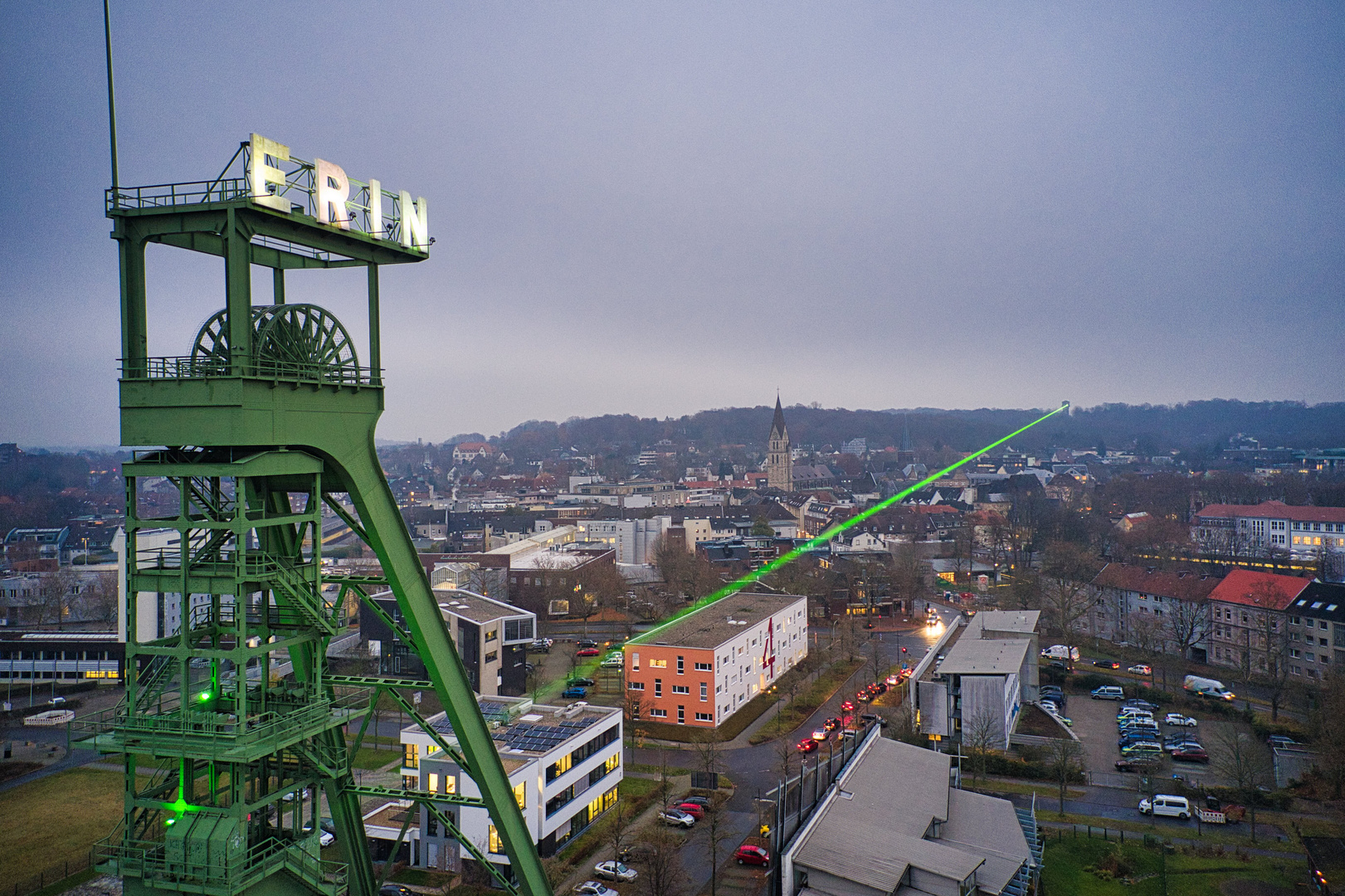 Der Grüne Weihnachts-Laser in Castrop-Rauxel - am Erin-Turm