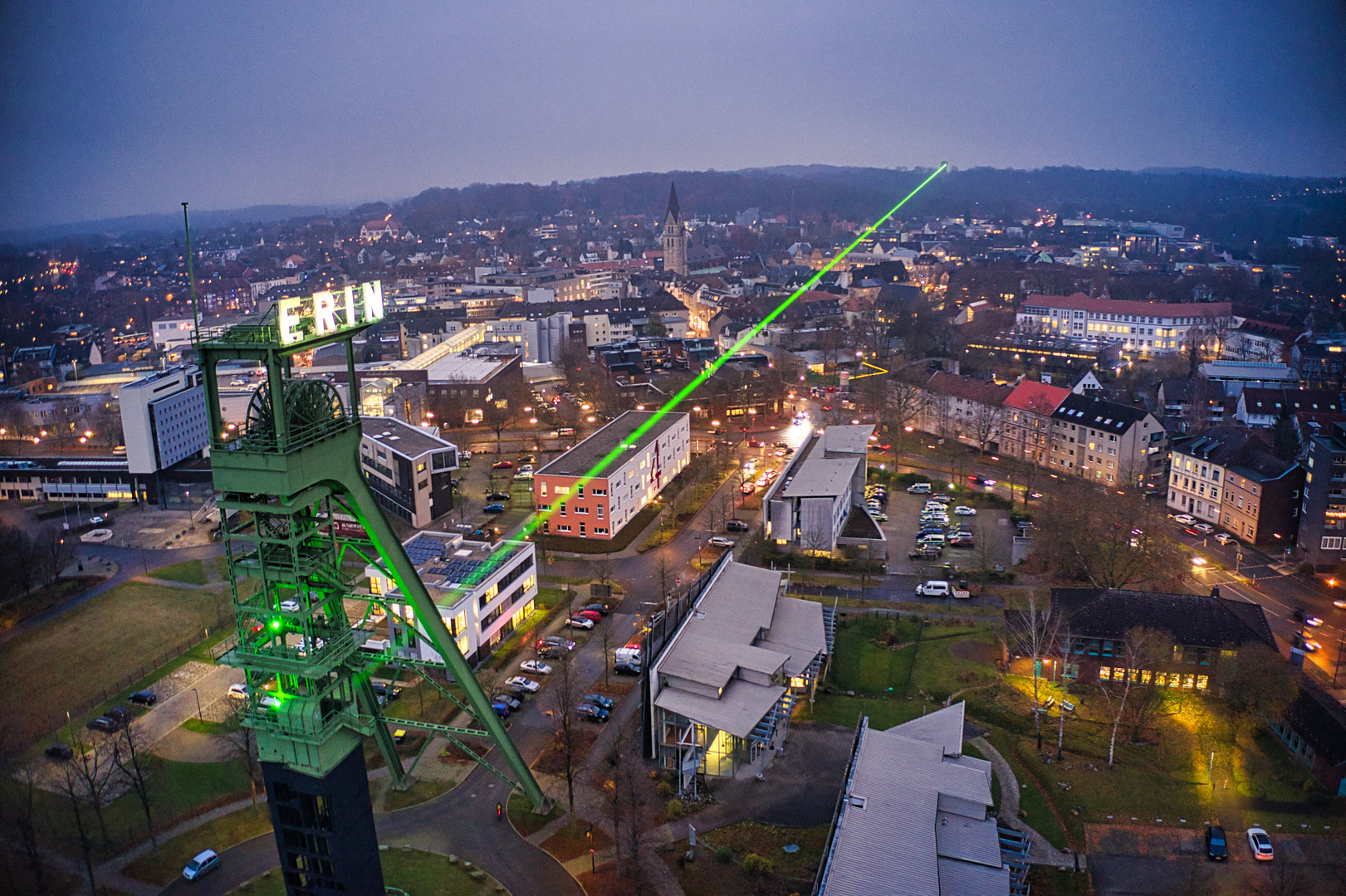 Der Grüne Weihnachts-Laser in Castrop-Rauxel - am Erin-Turm