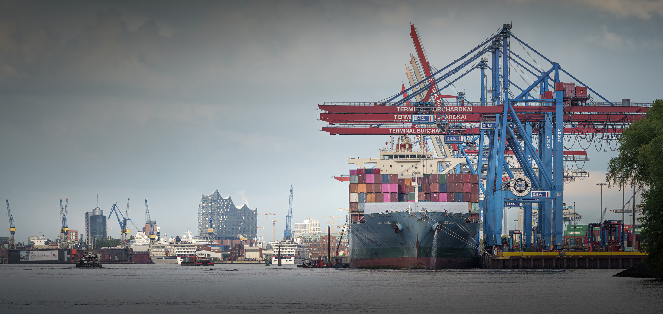 Der Hamburger Hafen mit Elbphilharmonie 