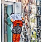 Der Handwerker mit der rot-schwarzen Arbeitshose ... - L'ouvrier au pantalon rouge-noir ...