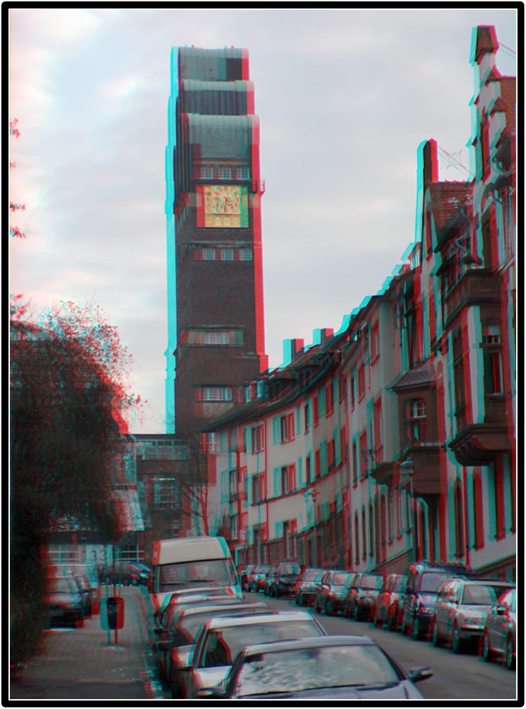 Der Hochzeitsturm in Darmstadt -Anaglyphe f. rot/cyan-