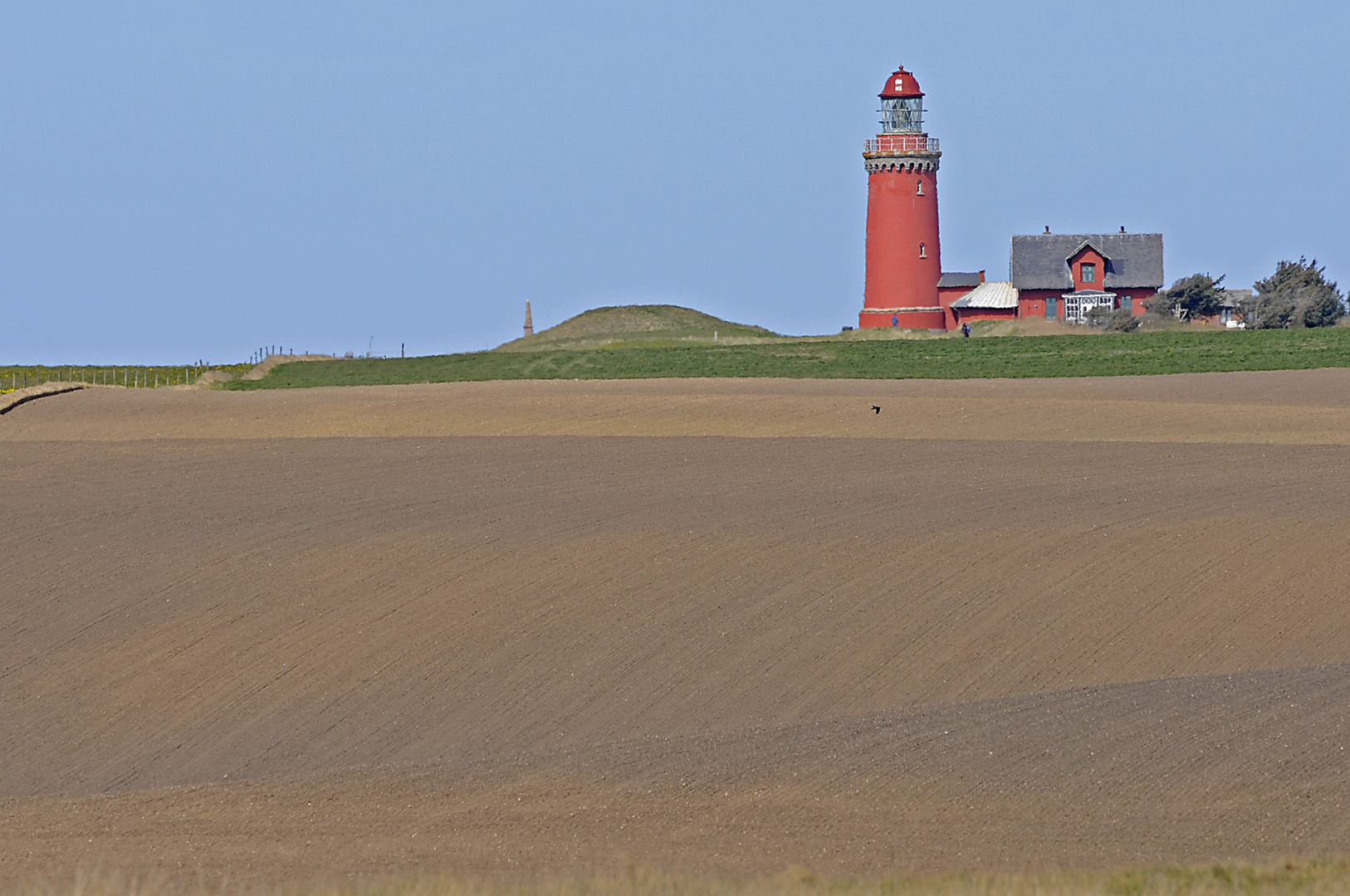 Der Leuchtturm Bovbjerg-Fyr (Midtjylland, DK) inmitten der Wellen des Acker'meeres'