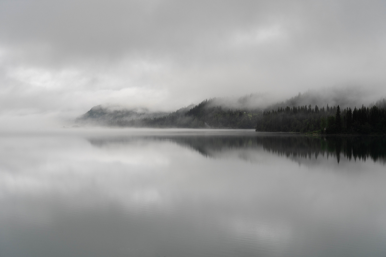 Der neblige Fjord