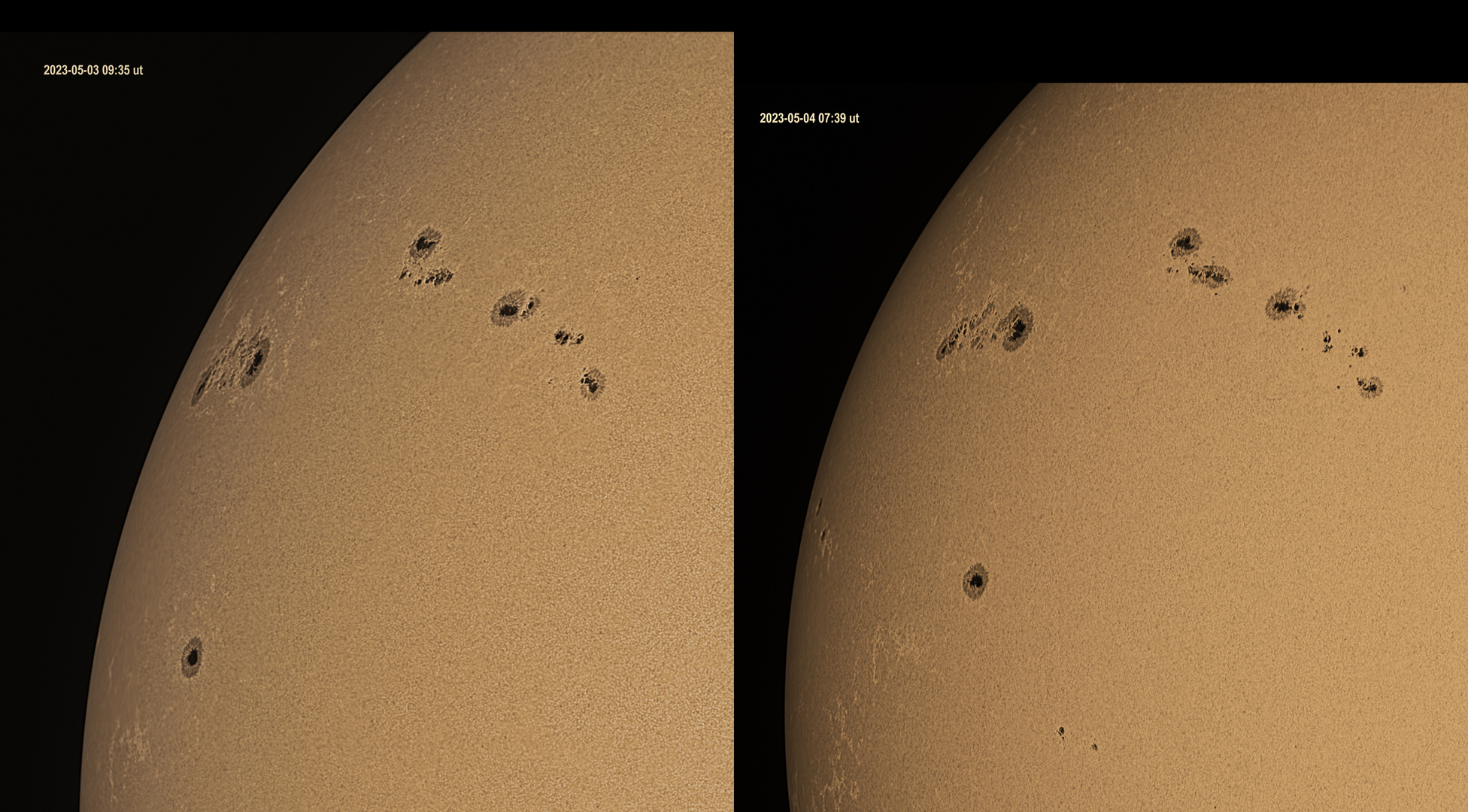 Der Ostrand der Sonne im Abstand von 22 Stunden