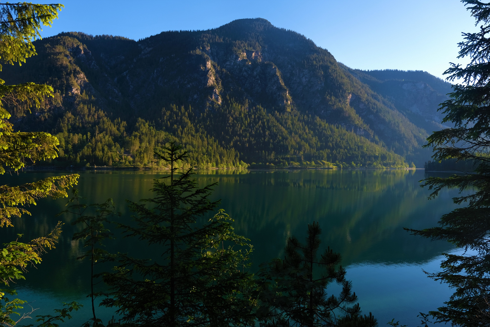 Der Plansee am frühen Morgen.