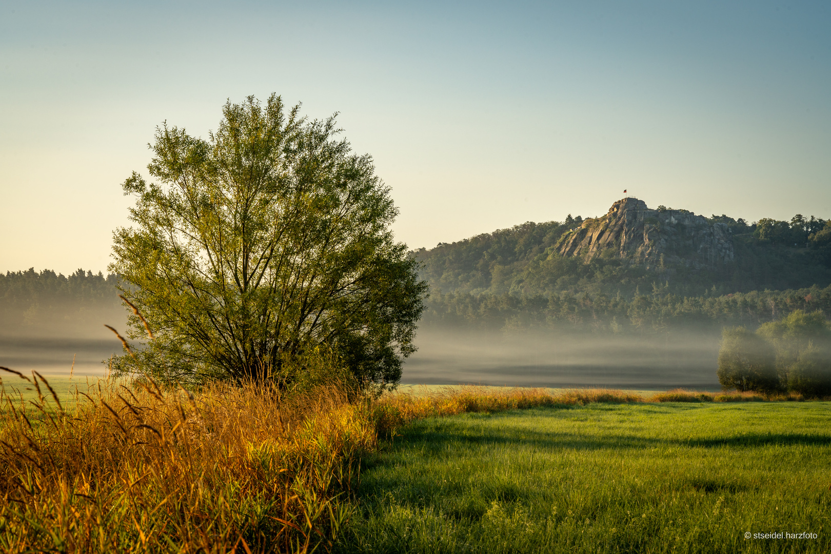 Der Regenstein über dem Morgennebel