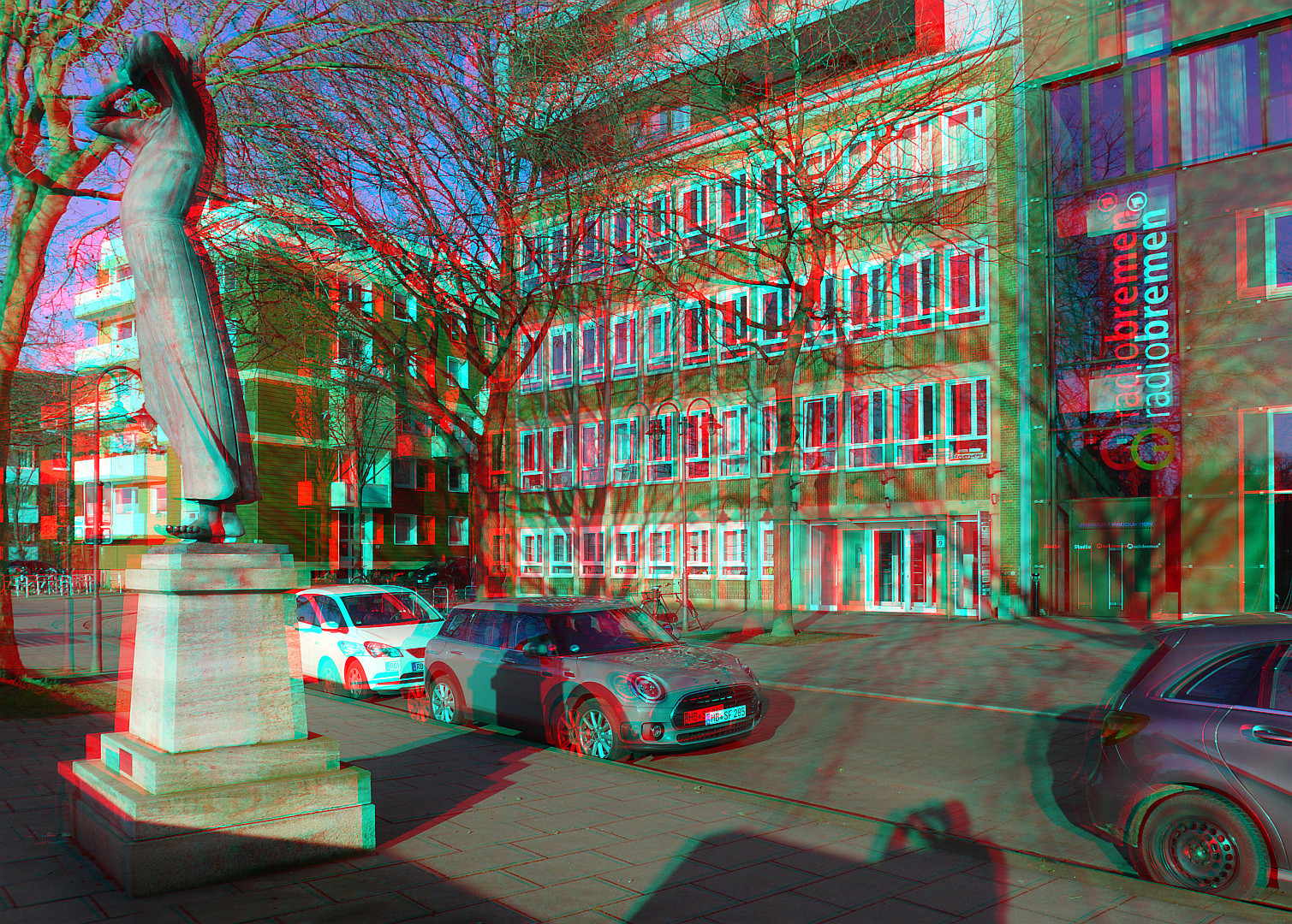 Der Rufer vor Radio Bremen (3D für Rot/Cyan Brille)