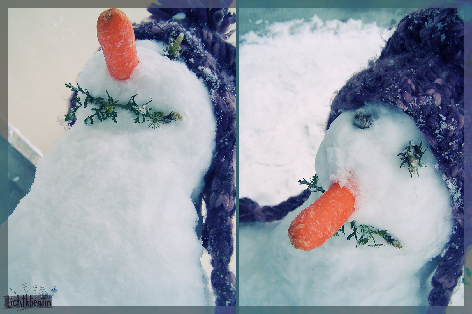 Der Schneemann mit der lila Mütze