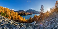 Der Silser Höhenweg mit Blick zum Silser See im Engadin