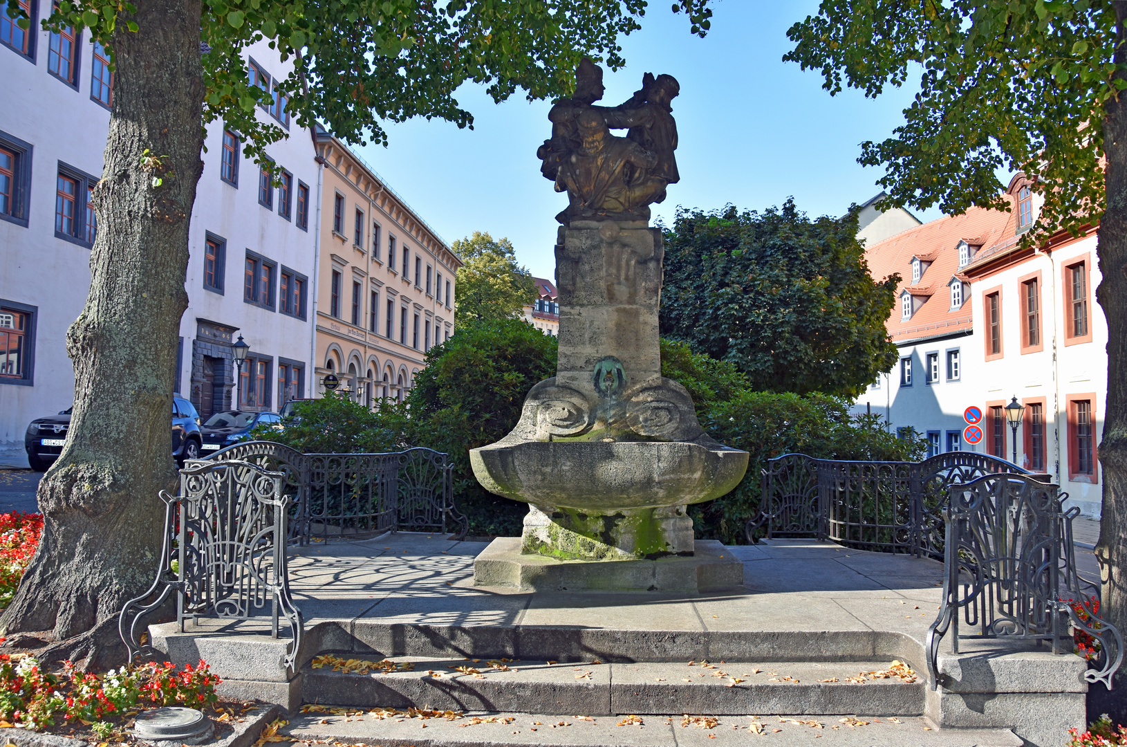 Der Skatbrunnen auf dem Brühl in Altenburg