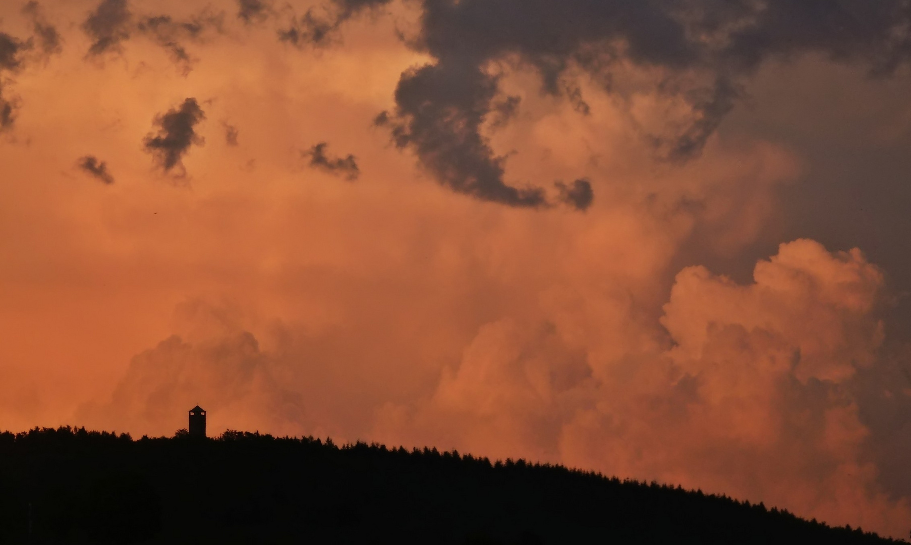 Der Sollingturm im Abendrot