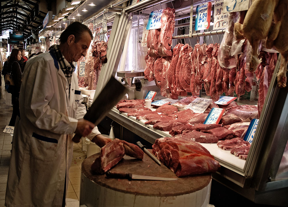 Der tägliche Fleischmarkt/meatmarket in Athen