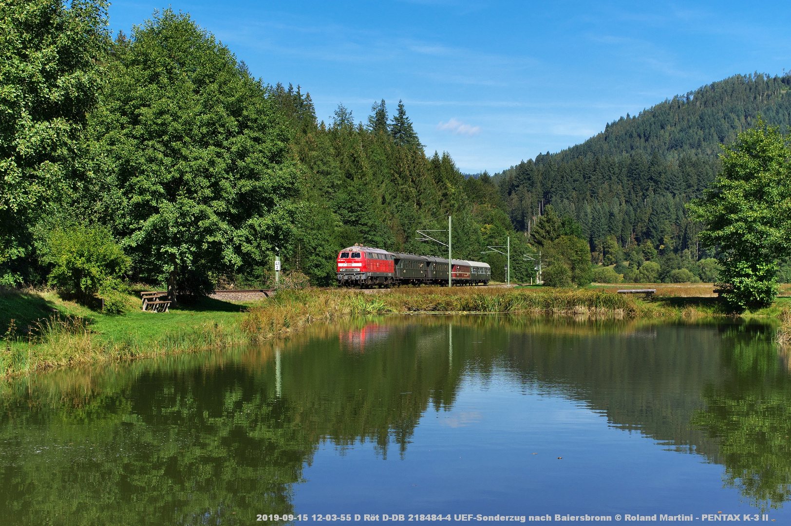 Der UEF "Dampf"-Zug mit 218 484 im Schwarzwald ...