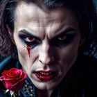 Der Vampir mit der Blutrose: Ein Portrait zwischen Romantik und Grauen (KI-Szene)