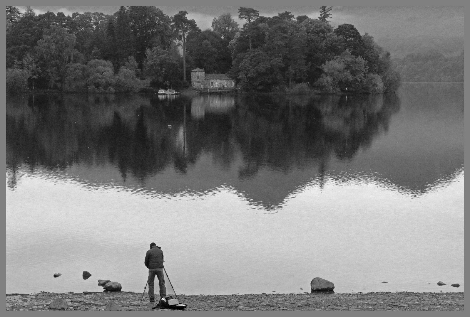 Derwentwater morning , English lake district B&W