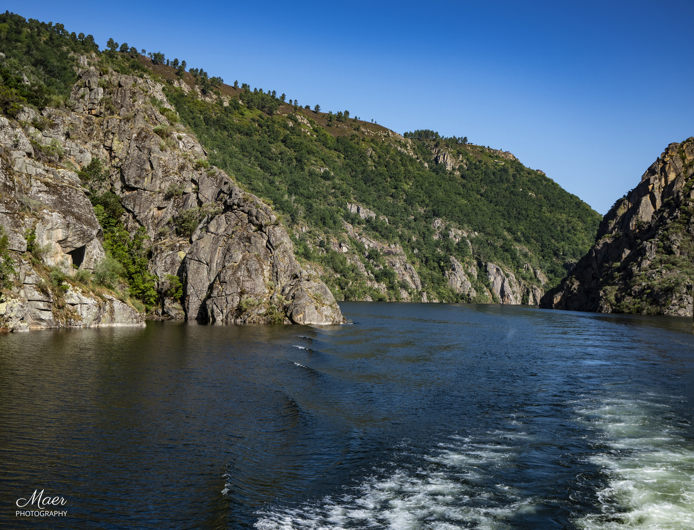 Desde el catamarán en La Ribeira Sacra.