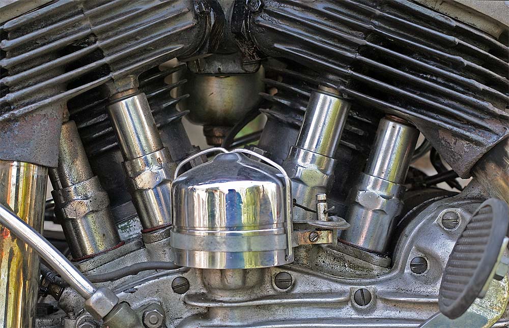 Detail einer Harley Davidson,  Modell 750 Flathead WLA, 1937