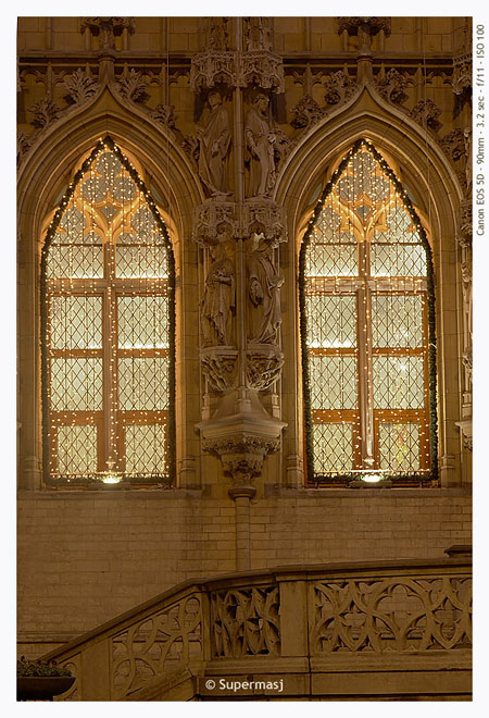 Detail of City Hall Leuven, Christmas lights