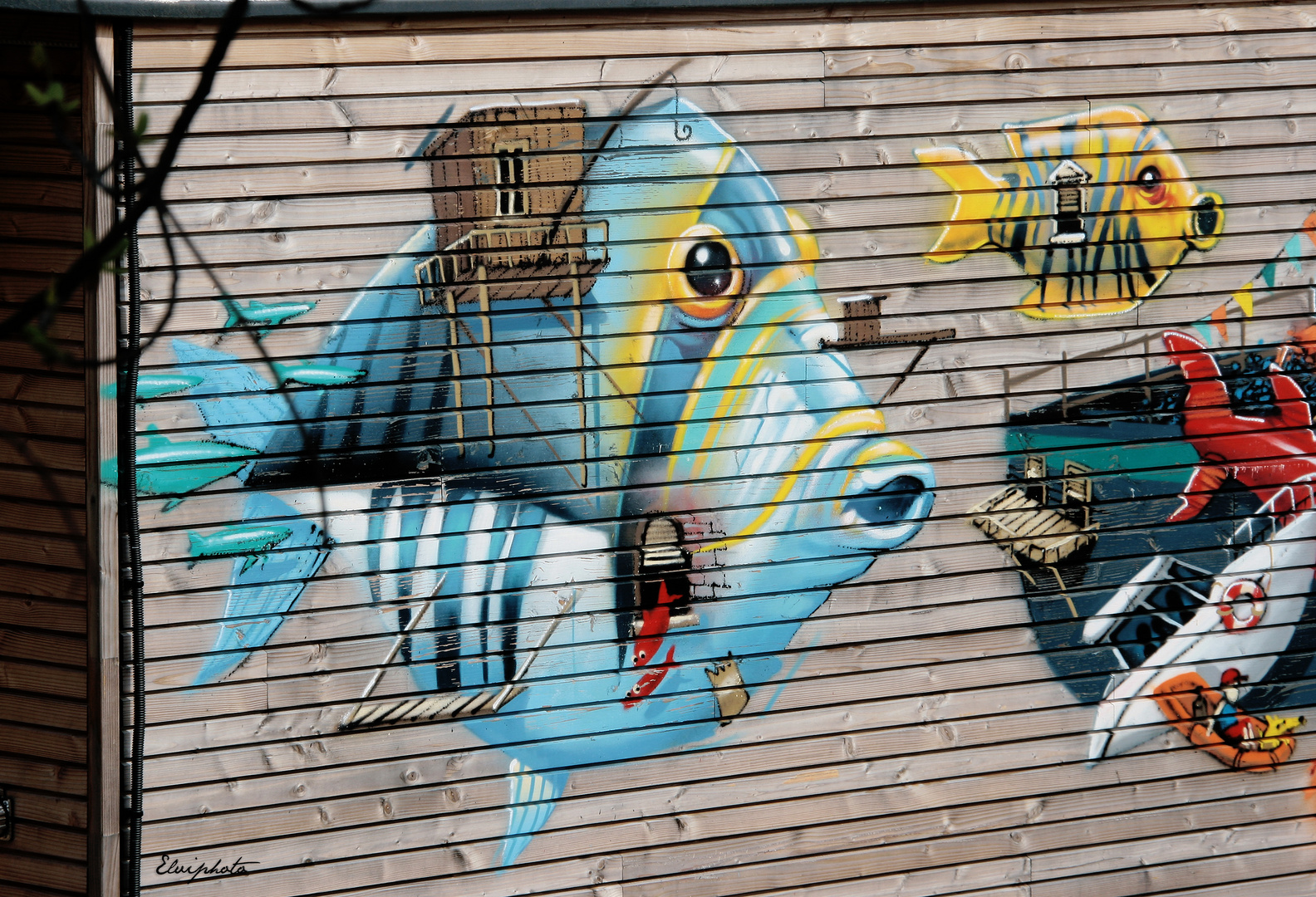 détail sur la fresque des poissons 