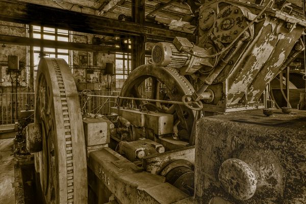 Detailaufnahme von einer Expansionsdampfmaschine