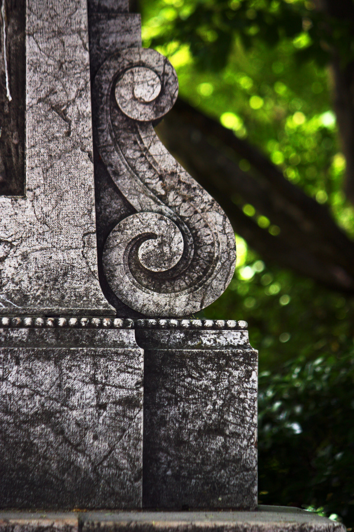 detalles en piedra en el jardín botánico