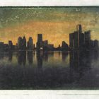 Detroit Skyline auf Aquarellpaier