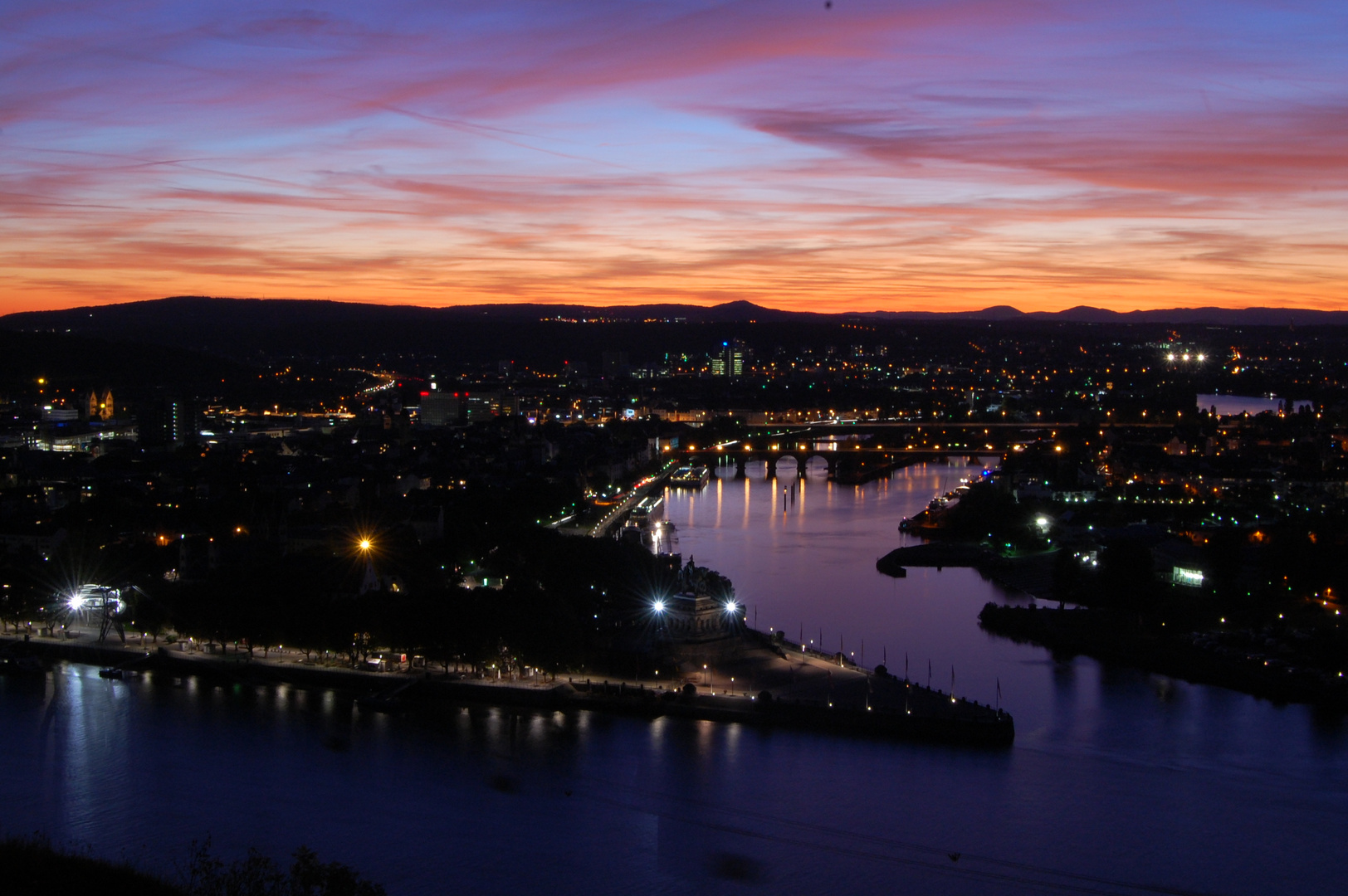 Deutsches Eck von der Festung Ehrenbreitstein in Koblenz