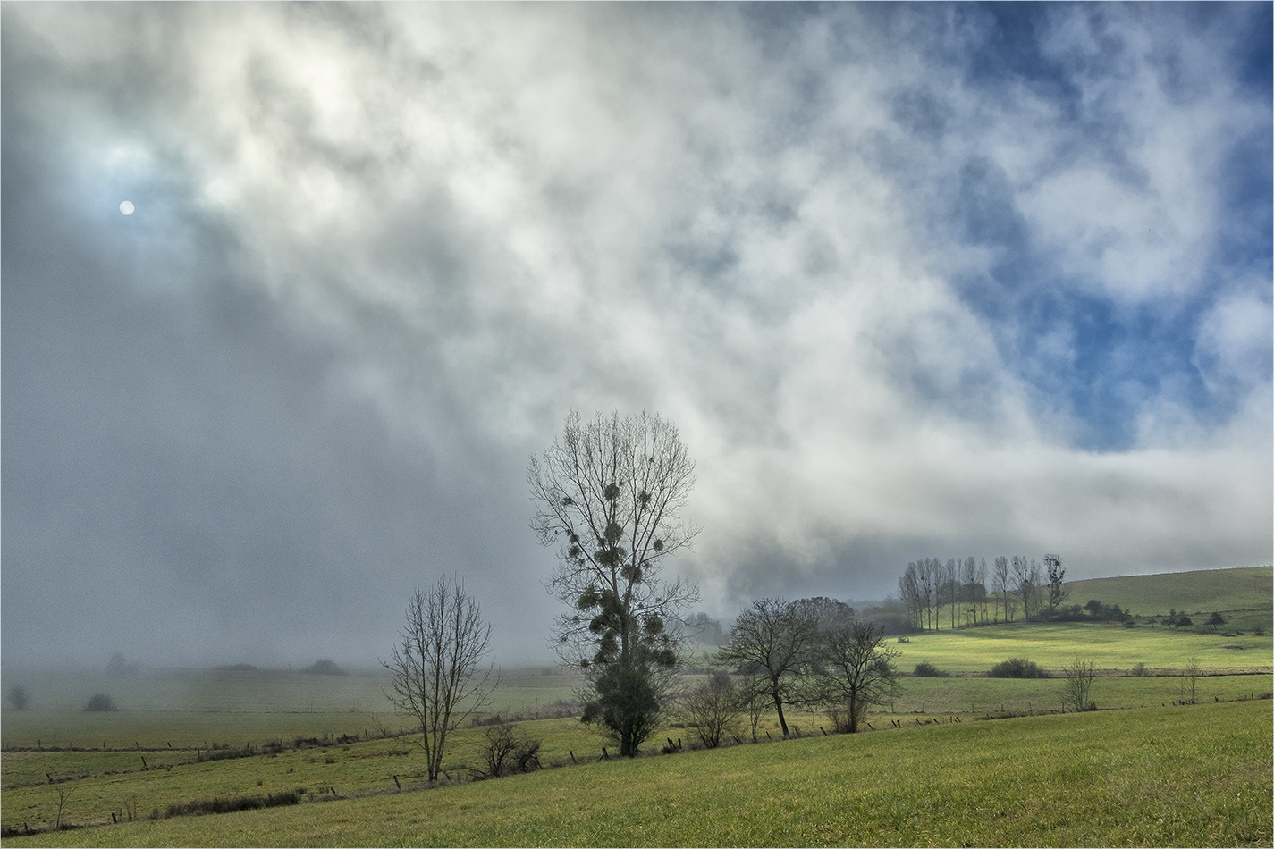 dezemberlandschaft mit nebelsonne