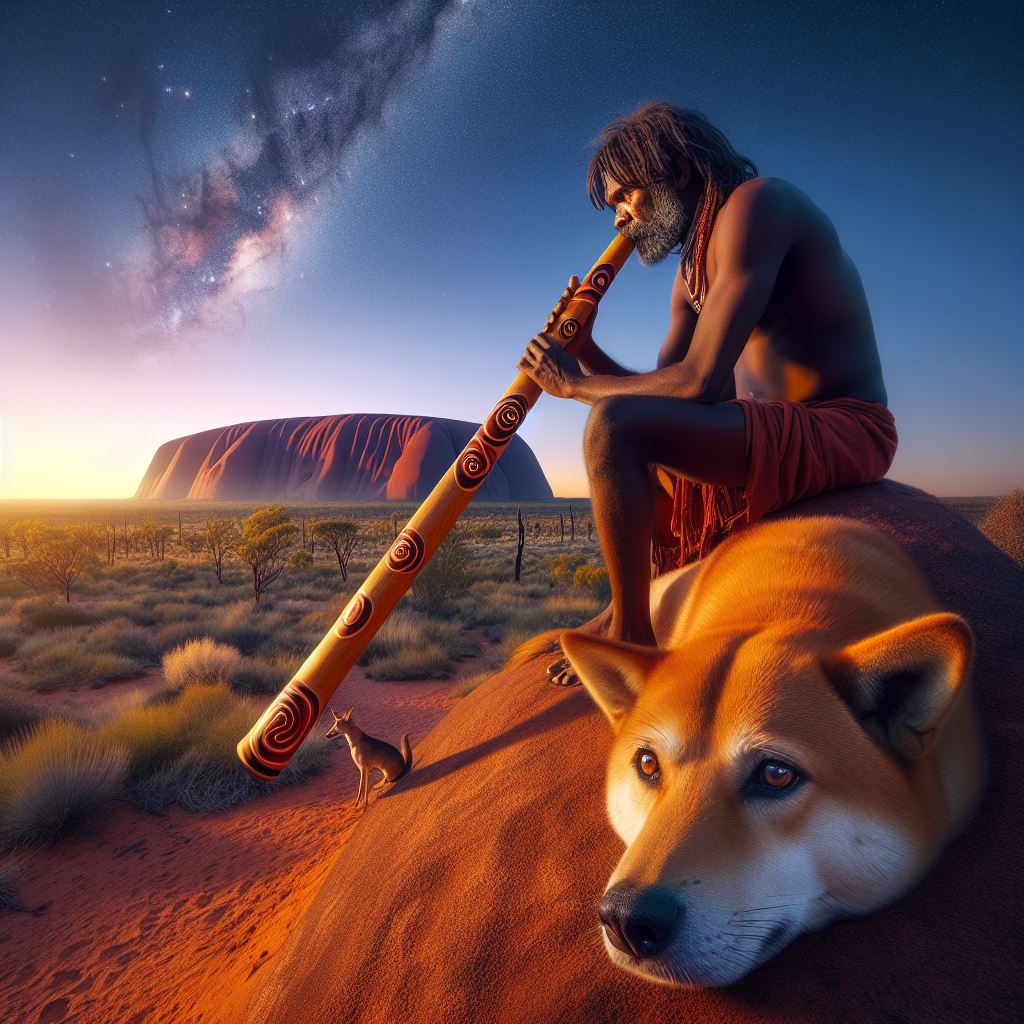 Didgeridoo Klänge zur blauen Stunde am Uluru 