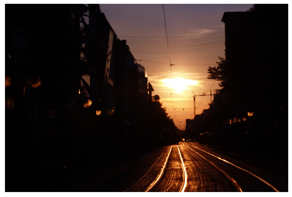 die Abendsonne vergoldet die Gleise