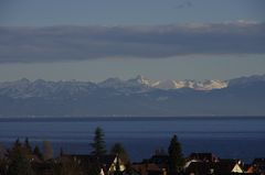 die Alpen am Bodensee vom Schloß Hersberg aus gesehen