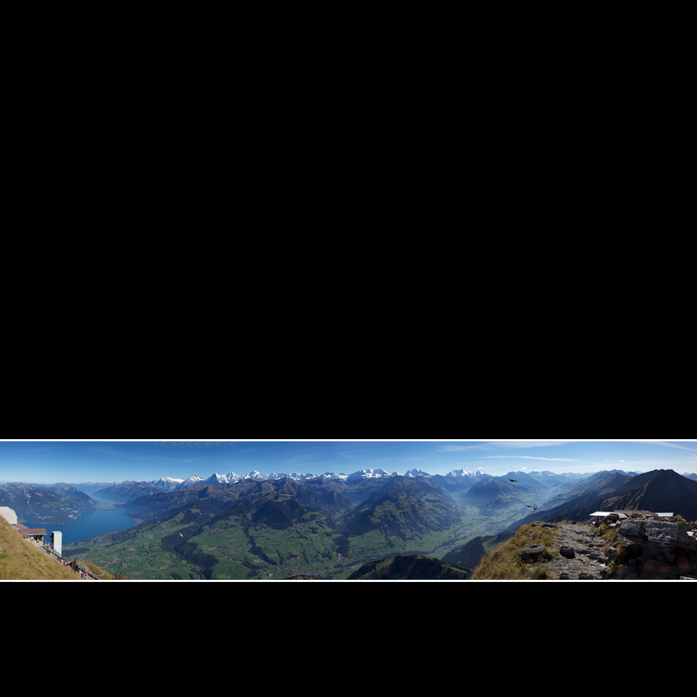 Die Alpen vom Niesen aus gesehen, mit Bienzer- und Thunersee