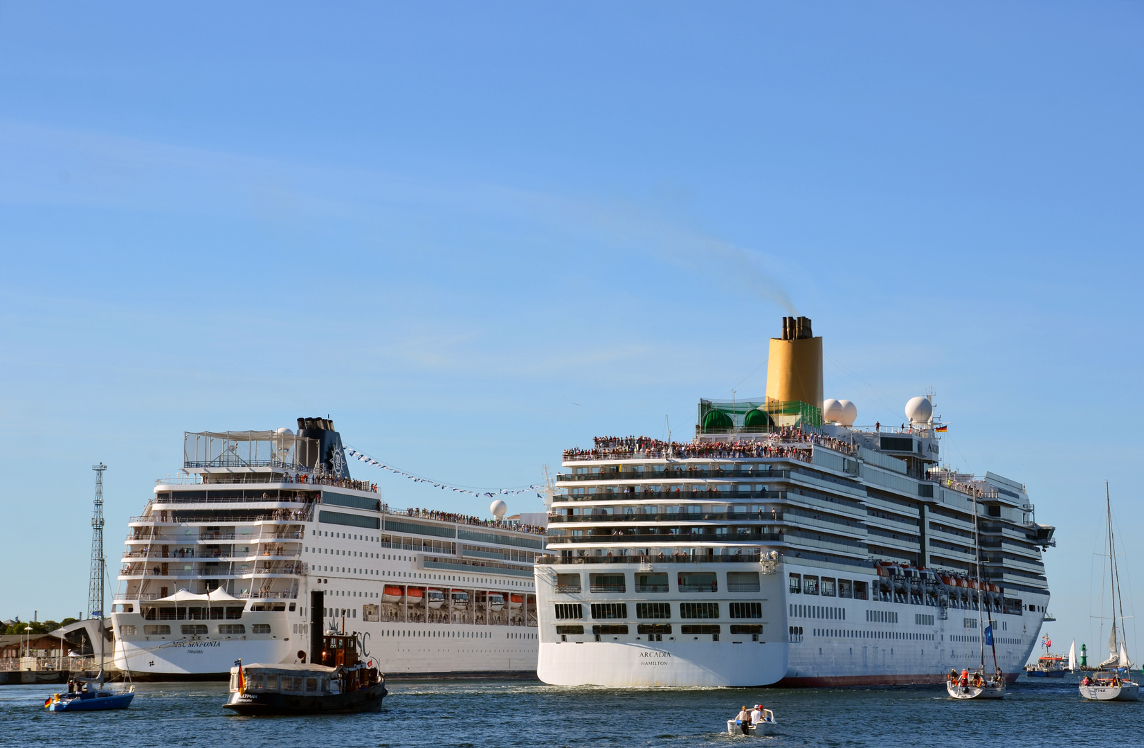 Die "Arcadia" läuft zur Hanse Sail 2015 von Warnemünde aus