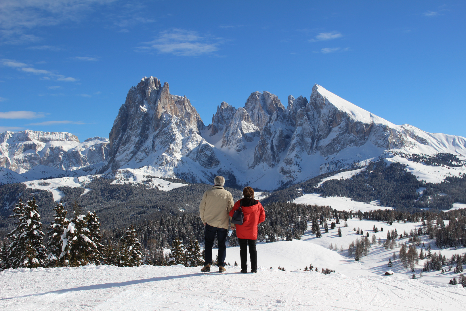 Die Aussicht in den Grödner Dolomiten geniessen!