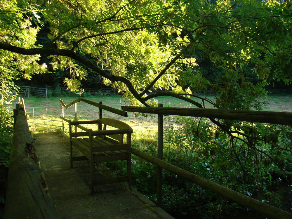 die Bank auf der Brücke