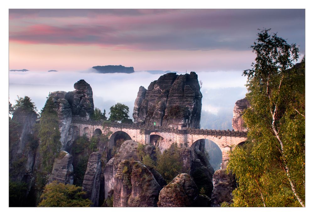 Die Bastei morgens um 6.17 Uhr