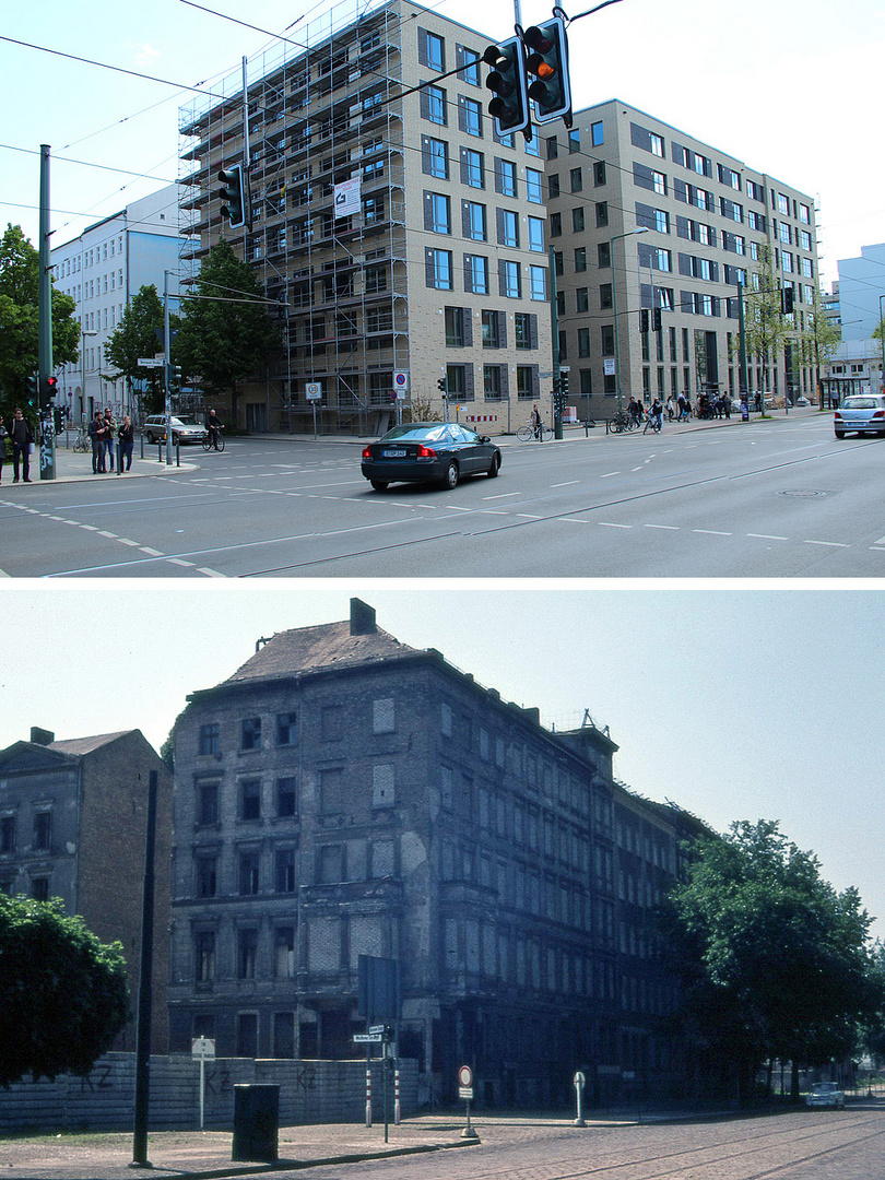 Die Bernauer Straße in Berlin gestern und heute.