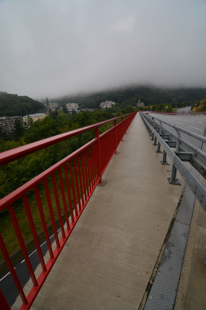 Die Brücke nach dem nebligen Schlangenbad