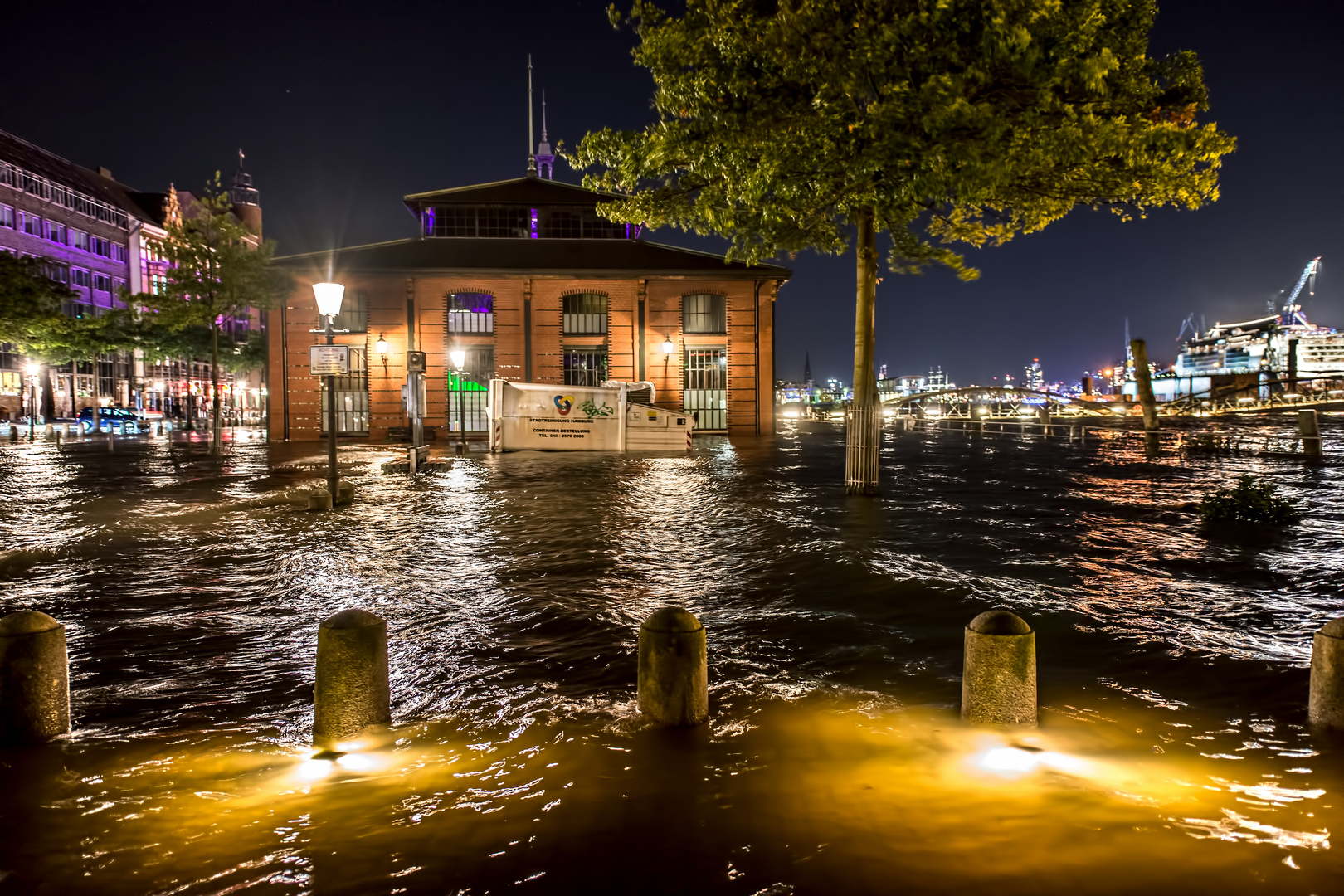 Die Elbe zu Besuch an der Fischauktionshalle. 