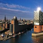 Die Elbphilharmonie aus einer seltenen Perspektive mit einem ‚Highlight‘ von der Sonne...