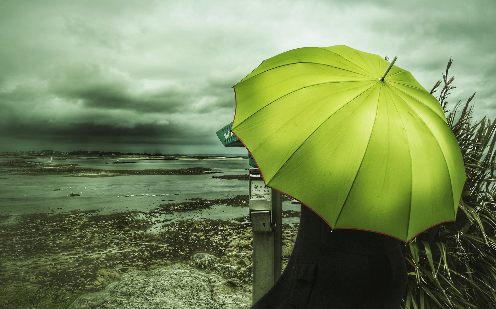 Die Frau mit dem Regenschirm (111), wagt einen Blick!