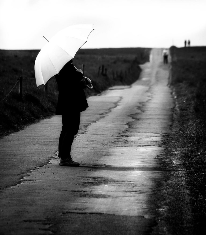 Die Frau mit dem Regenschirm (148);..fragt sich, was wollen die.....denn?