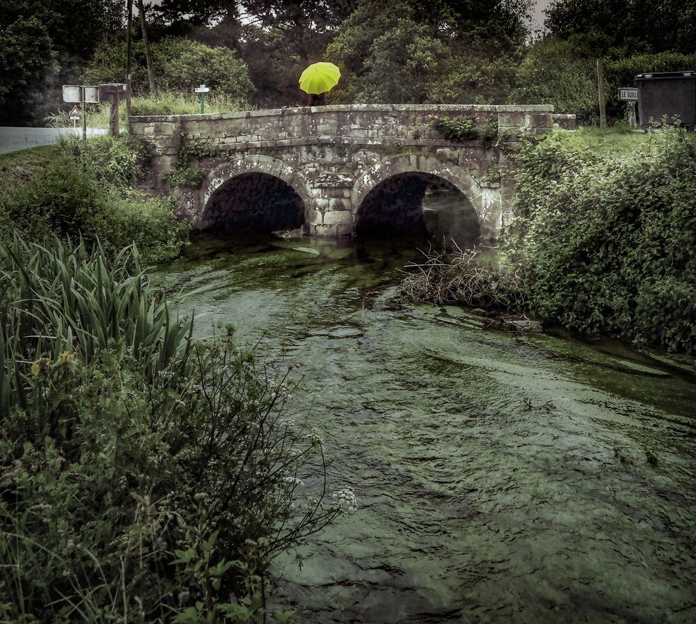 Die Frau mit dem Regenschirm (155);..steht mal wieder auf einer Brücke...