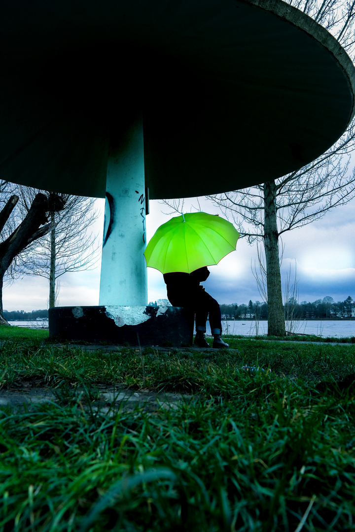 Die Frau mit dem Regenschirm (177); sucht Schutz!