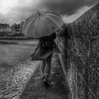 Die Frau mit dem Regenschirm; verlässt einen sicheren Wall. (20)