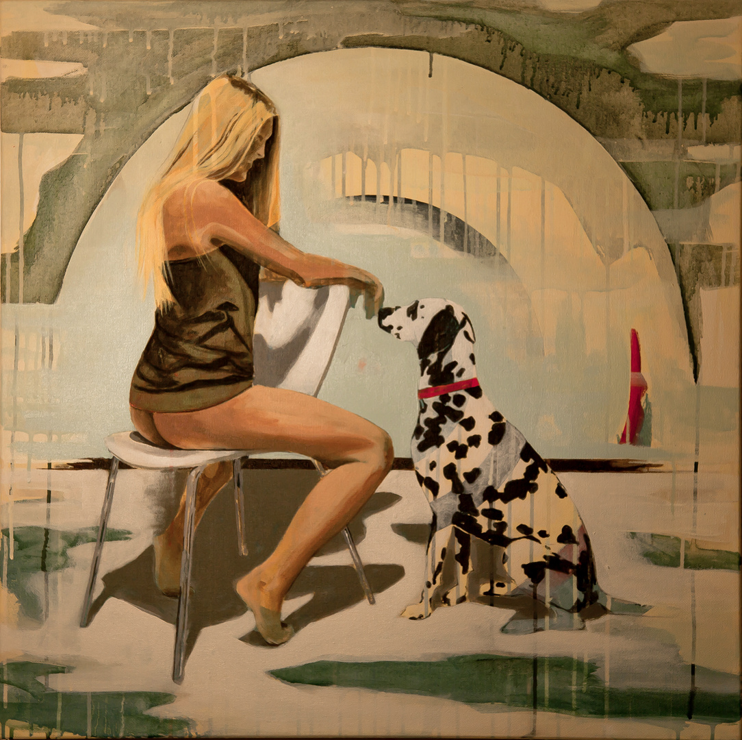 Die Frau und der Dalmatiner, 2011, Acryl auf Leinwand, 80 x 80cm