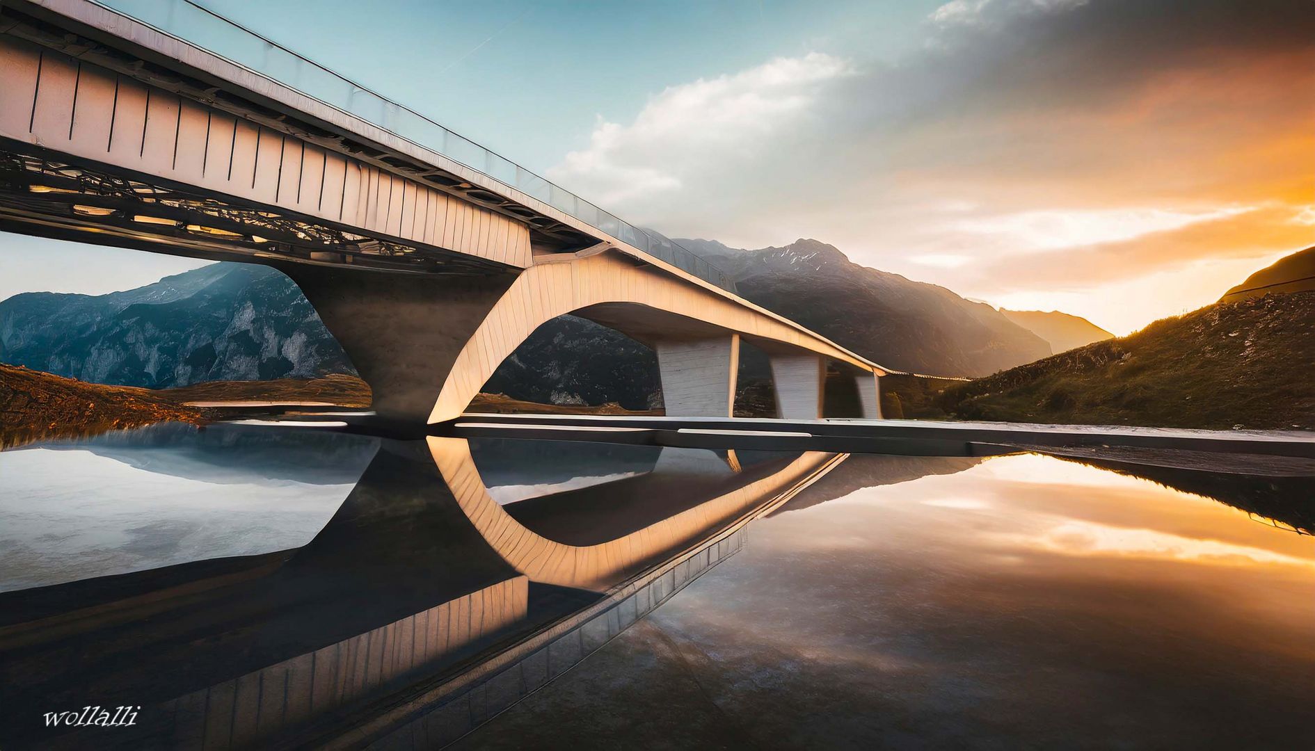 Die futuristische Brücke in den Bergen