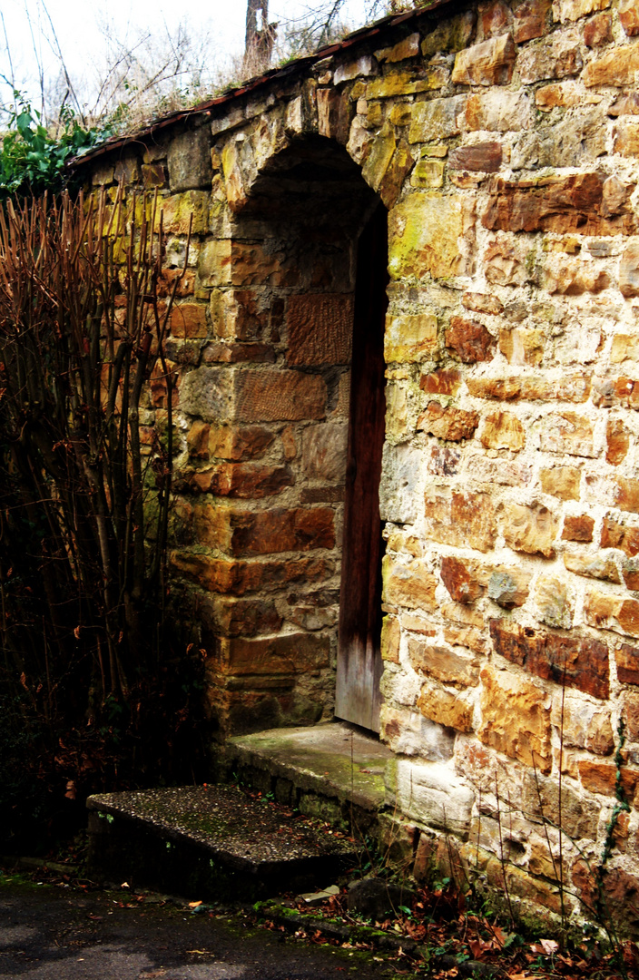 die Holztür in der Mauer