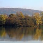 Die Insel im Freizeitsee im herbstlichen Kleid.