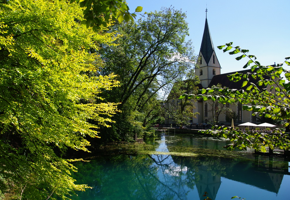 Die Klosterkirche im Spiegel des Blautopfes (s. Thumb)